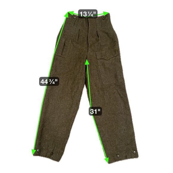 Vintage 1963 Military Mitin Pants US26 NV Neirynck Holvoet Army Green Wool Cargo - Picture 2 of 11